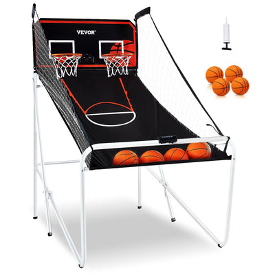 VEVOR Foldable Basketball Arcade Game, 2 Player Indoor Basketball Game, Home Dual Shot Sport with 4 Balls, 8 Game Modes, Electronic Scoreboard, and Inflation Pump, for Kids, Adults (Black & White) 