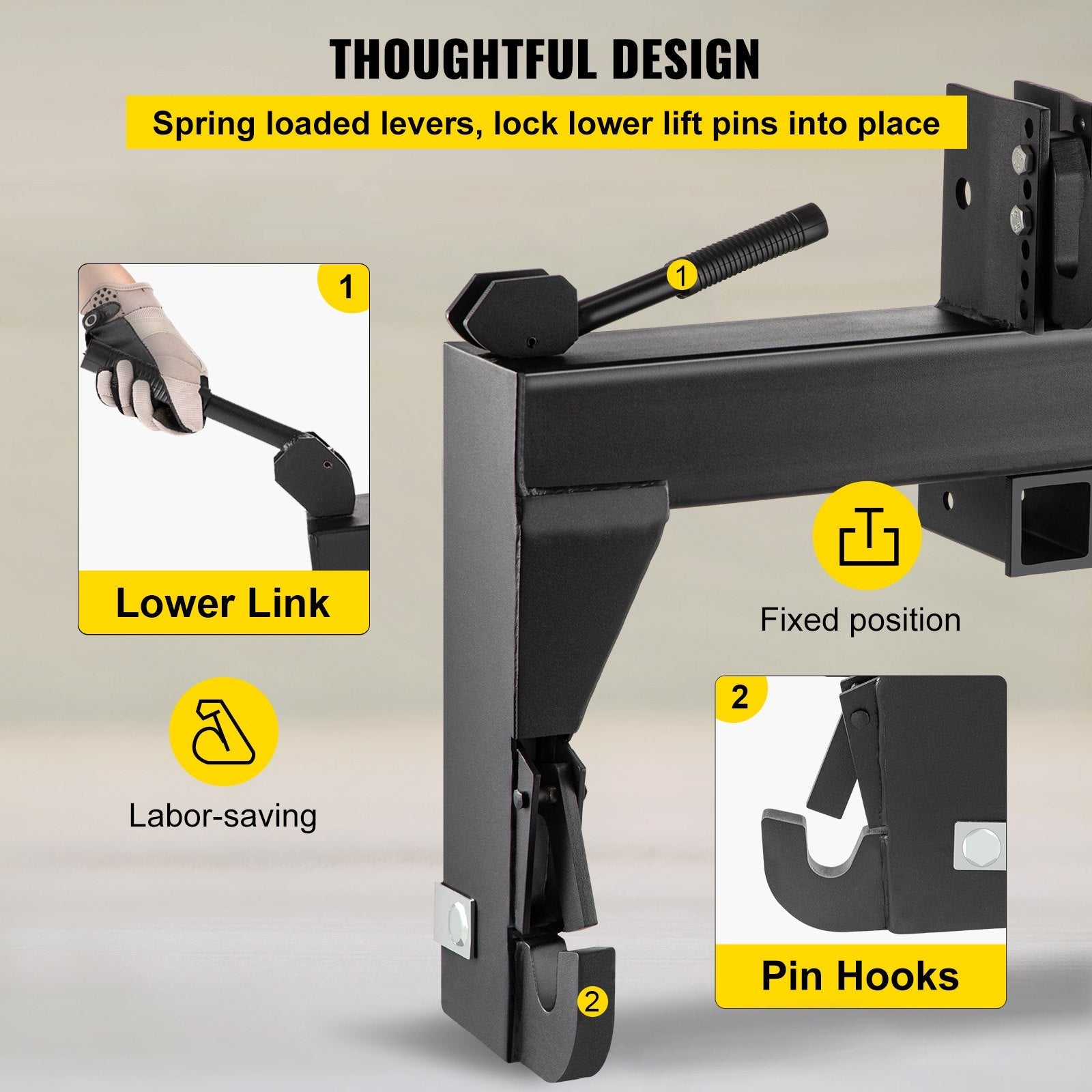 VEVOR 3-Point Quick Hitch, 3000 LBS Lifting Capacity Tractor Quick Hitch, 28.31\" Between Lower Arms Attachments Quick Hitch, No Welding & 5 Level Adjustable Bolt, Adaptation to Category 1 Tractor 