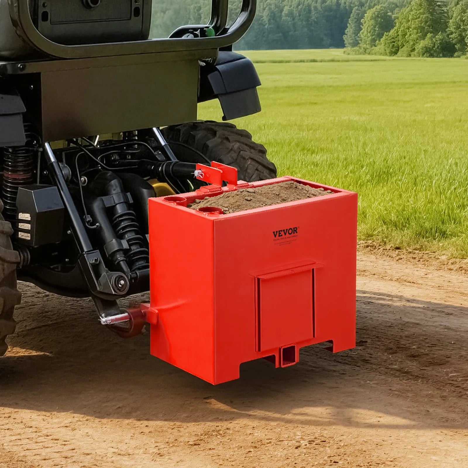 Ballast Box for Category 1 Tractors – 800 lb Capacity with 2" Hitch Receiver – Red