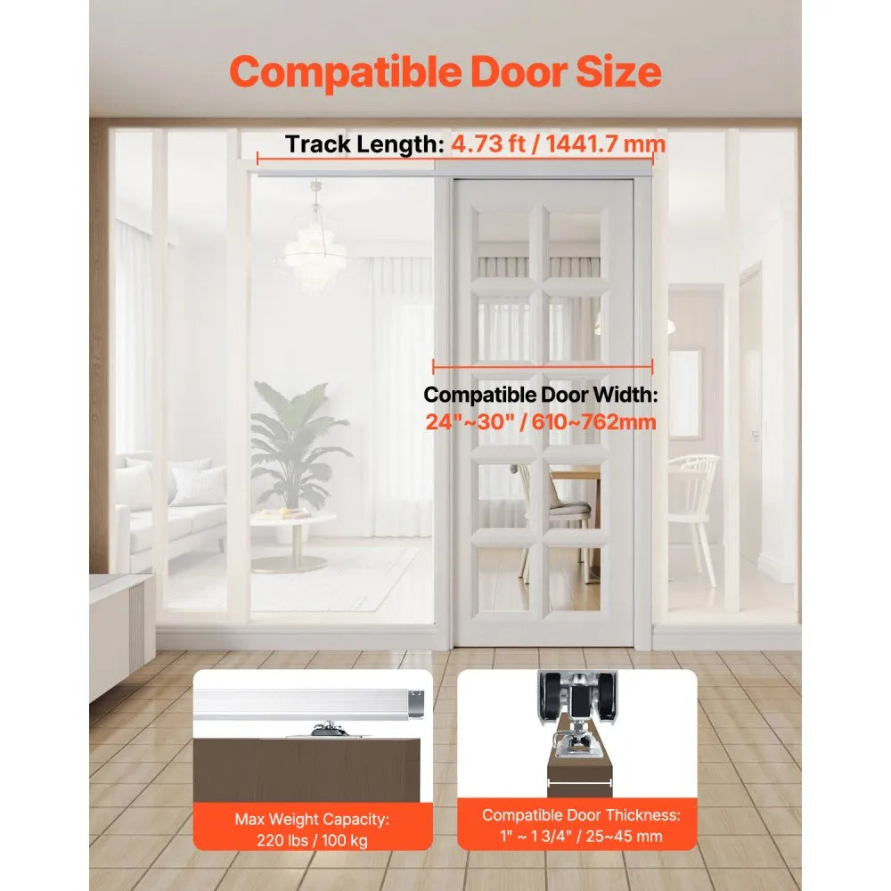 VEVOR Pocket Door Track Kit 5 ft Heavy Duty Pocket Door Hardware Kit 3 Wheels