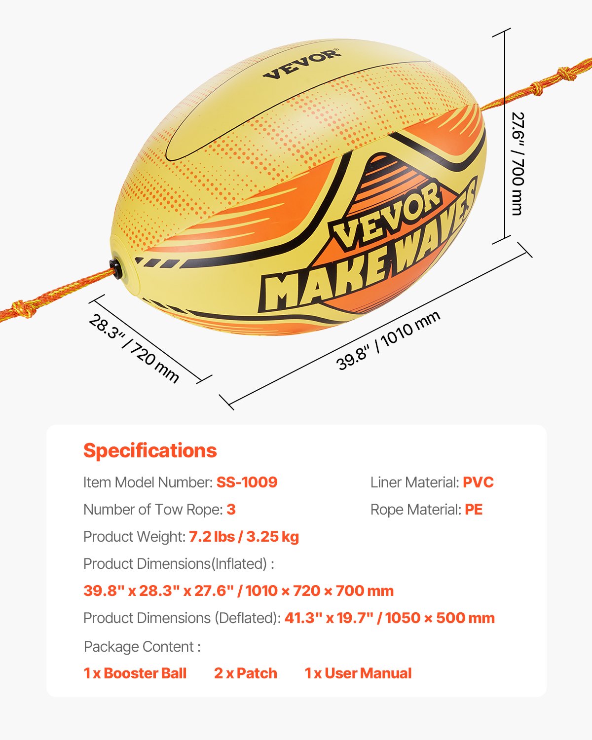 VEVOR Booster Ball Inflatable PVC Booster Balls for Boating and Water Sports 