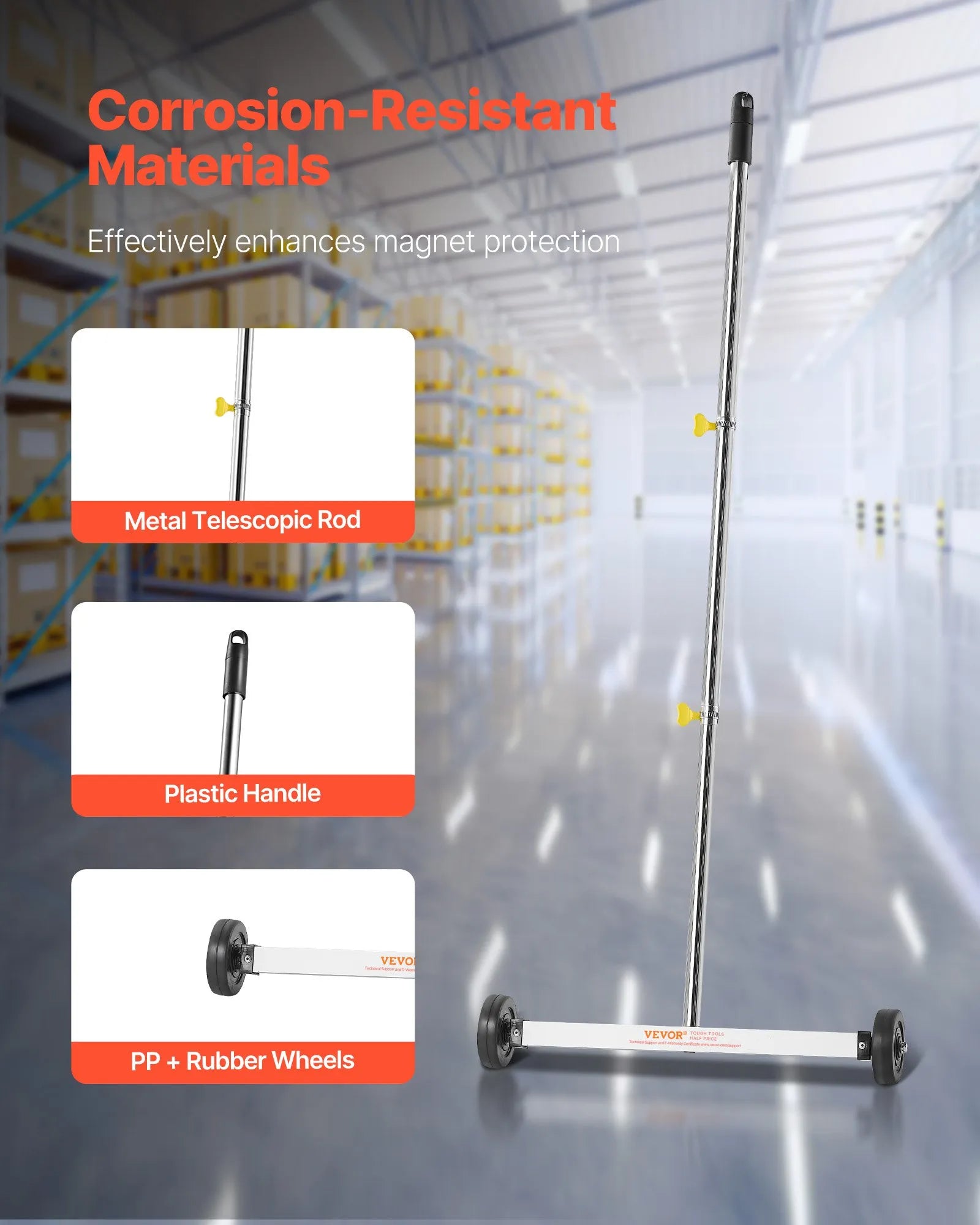 VEVOR Magnetic Sweeper with Wheels, 17 inch, 10 lbs Load Capacity, Lightweight Magnetic Pickup Sweeper with Adjustable Handle, Pick Up Nails and Screws, Easy Cleanup for Garages, Roofing Projects 