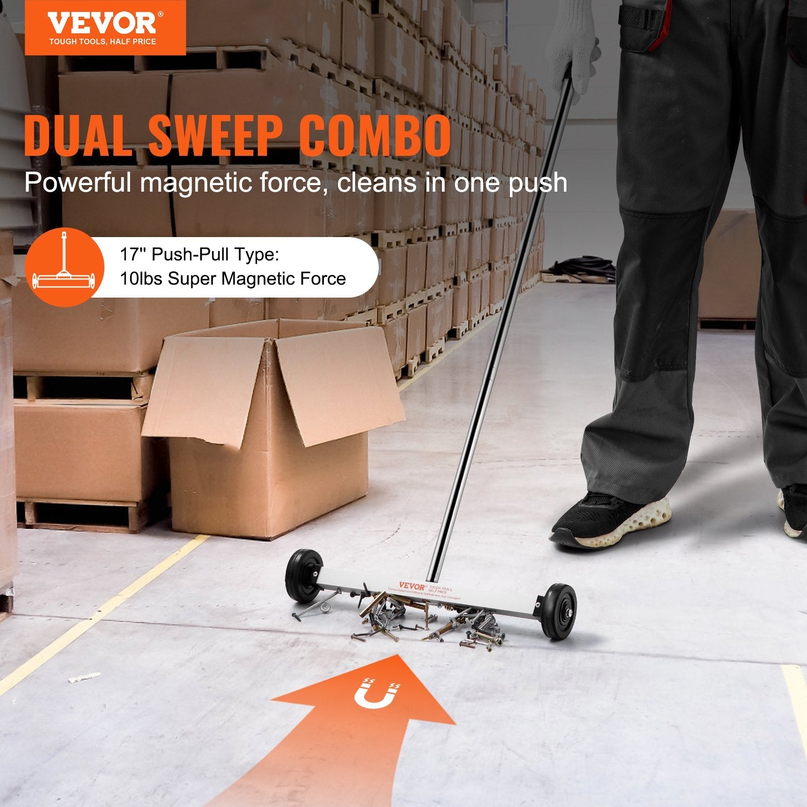 VEVOR Magnetic Sweeper with Wheels 17inch Mini 10 lbs Capacity Adjustable Handle 