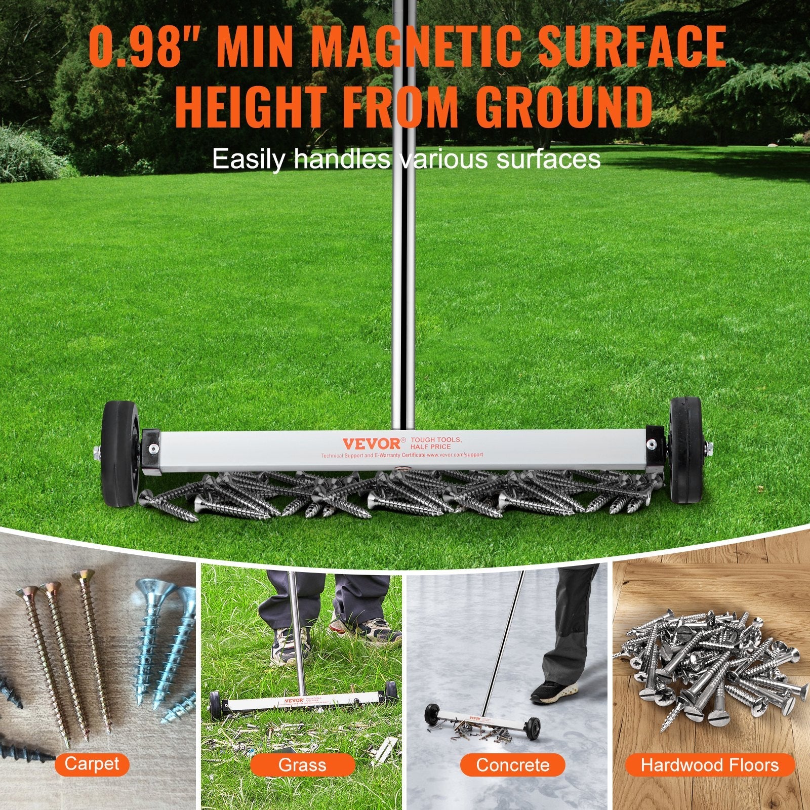 VEVOR Magnetic Sweeper with Wheels 17inch Mini 10 lbs Capacity Adjustable Handle 