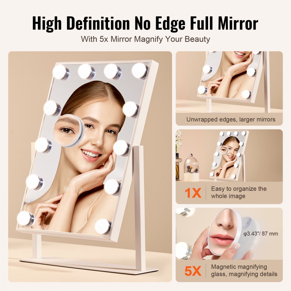 VEVOR Hollywood Vanity Makeup Mirror With Lights 5X Magnification 16.1x11.8 in 