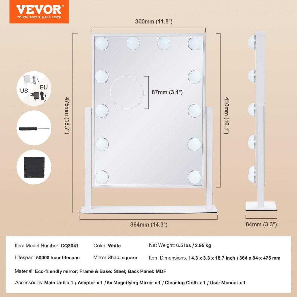 VEVOR Hollywood Vanity Makeup Mirror With Lights 5X Magnification 16.1x11.8 in 