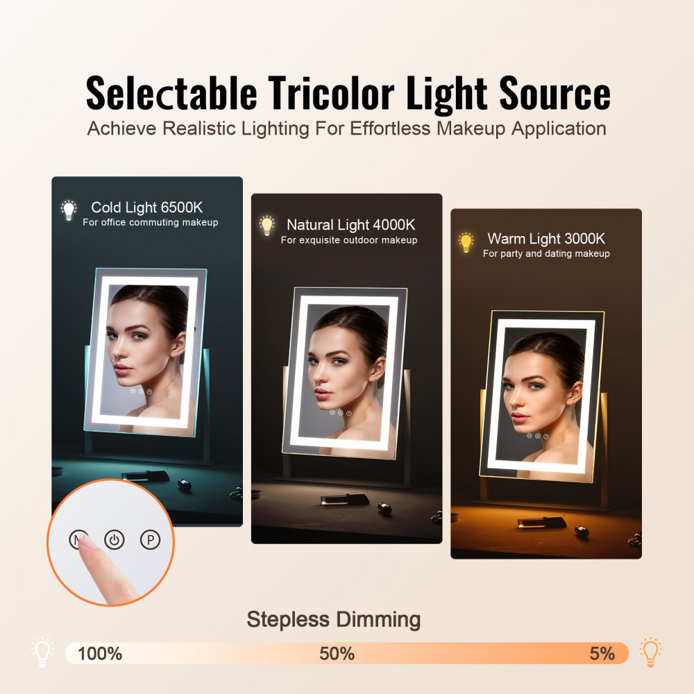 VEVOR Lighted Makeup Mirror 3 Color Vanity with 5X Magnification 16.1x11.8 in 