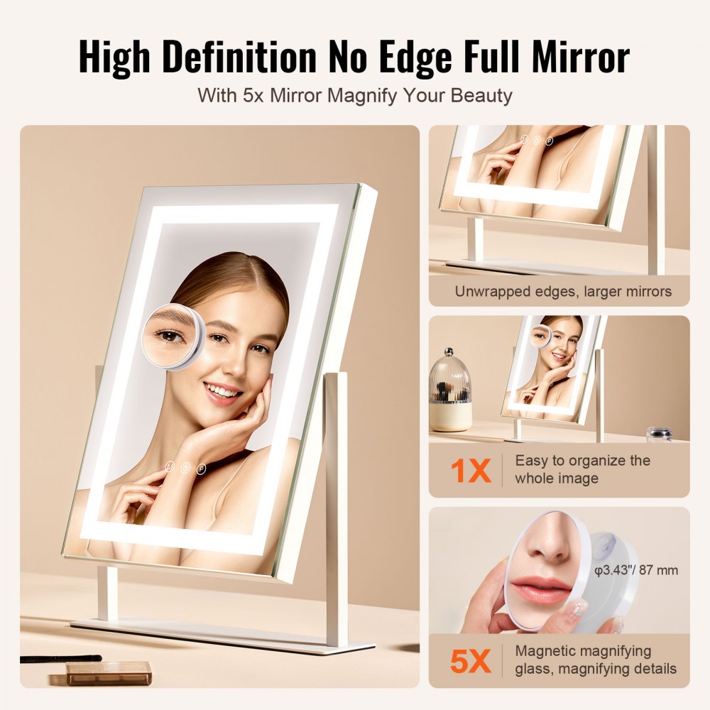VEVOR Lighted Makeup Mirror 3 Color Vanity with 5X Magnification 16.1x11.8 in 