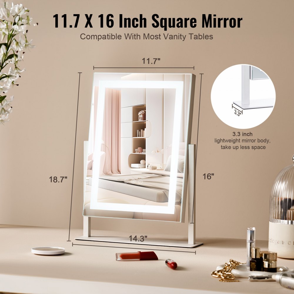 VEVOR Lighted Makeup Mirror 3 Color Vanity with 5X Magnification 16.1x11.8 in 