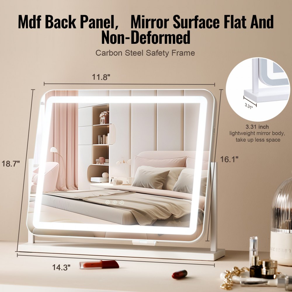 VEVOR Lighted Makeup Mirror 3 Color Vanity w/ USB Port Magnification21.7x17.7 in 