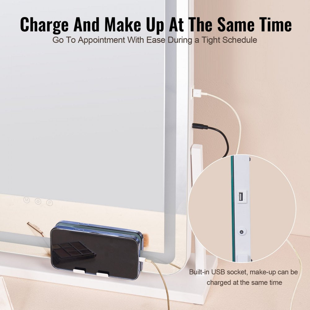 VEVOR Lighted Makeup Mirror 3 Color Vanity w/ USB Port Magnification21.7x17.7 in 
