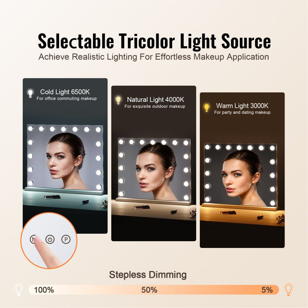 VEVOR Hollywood Vanity Mirror With Lights w/ USB Desktop Wall-mount 22.8x18.1 in 