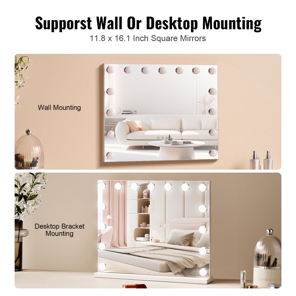 VEVOR Hollywood Vanity Mirror With Lights w/ USB Desktop Wall-mount 22.8x18.1 in 