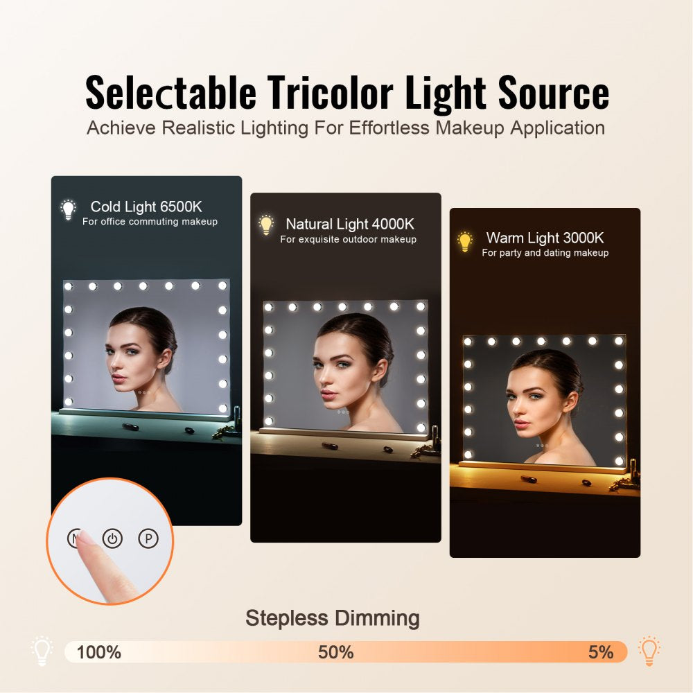 VEVOR Hollywood Vanity Mirror With Lights w/ USB Type C Desktop Wallmount 23.6in 