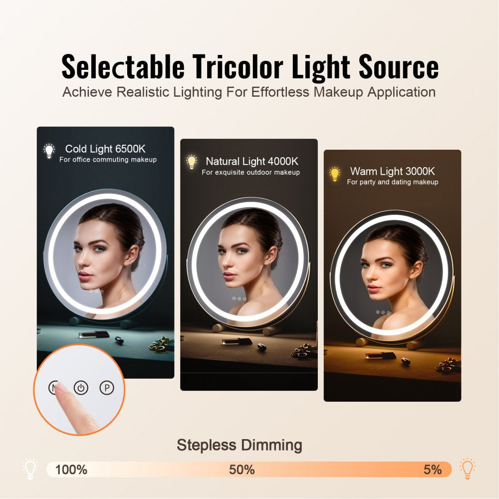 VEVOR 20” Vanity Mirror With Lights LED Makeup Round w/ Smart Touch for Bedroom 
