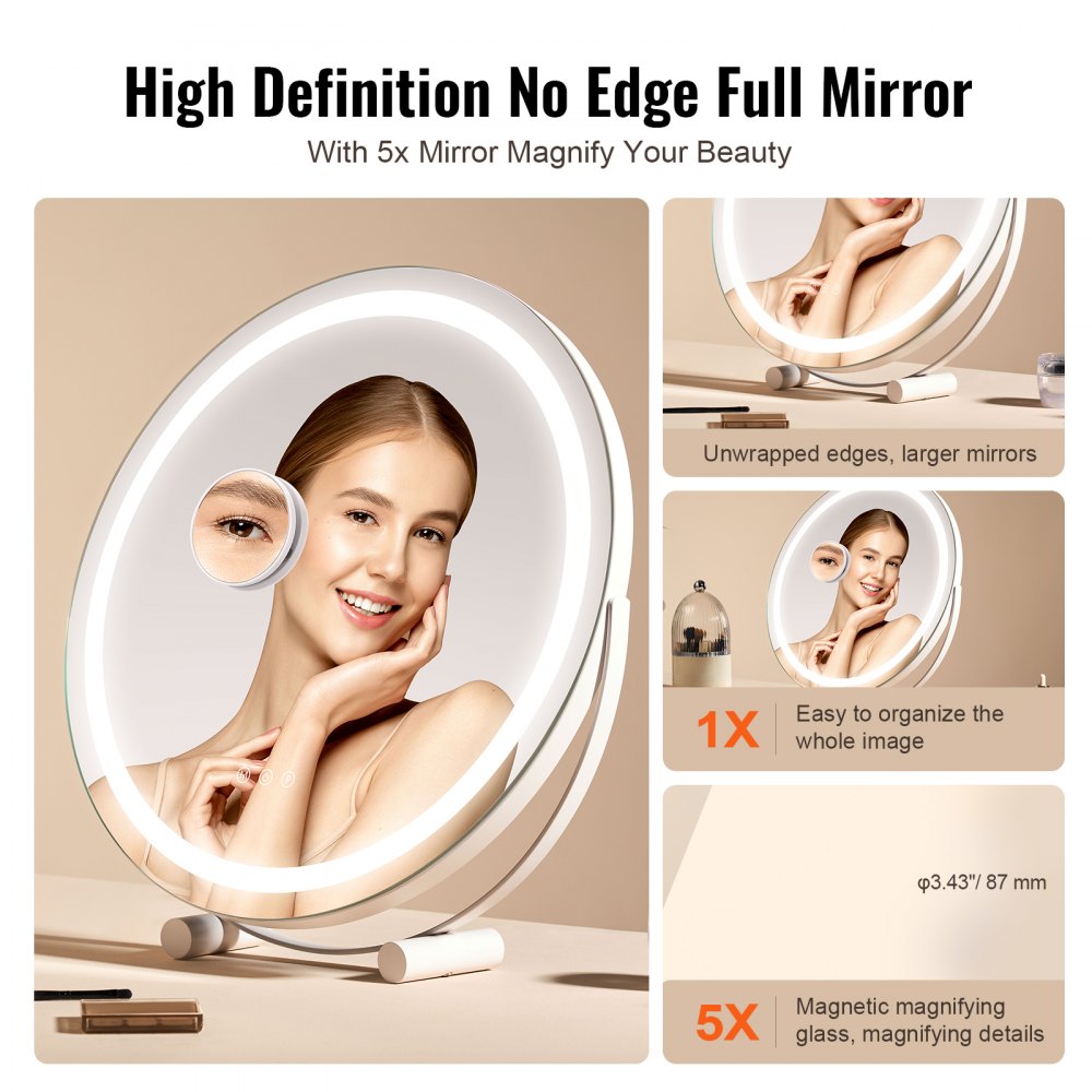 VEVOR 20” Vanity Mirror With Lights LED Makeup Round w/ Smart Touch for Bedroom 