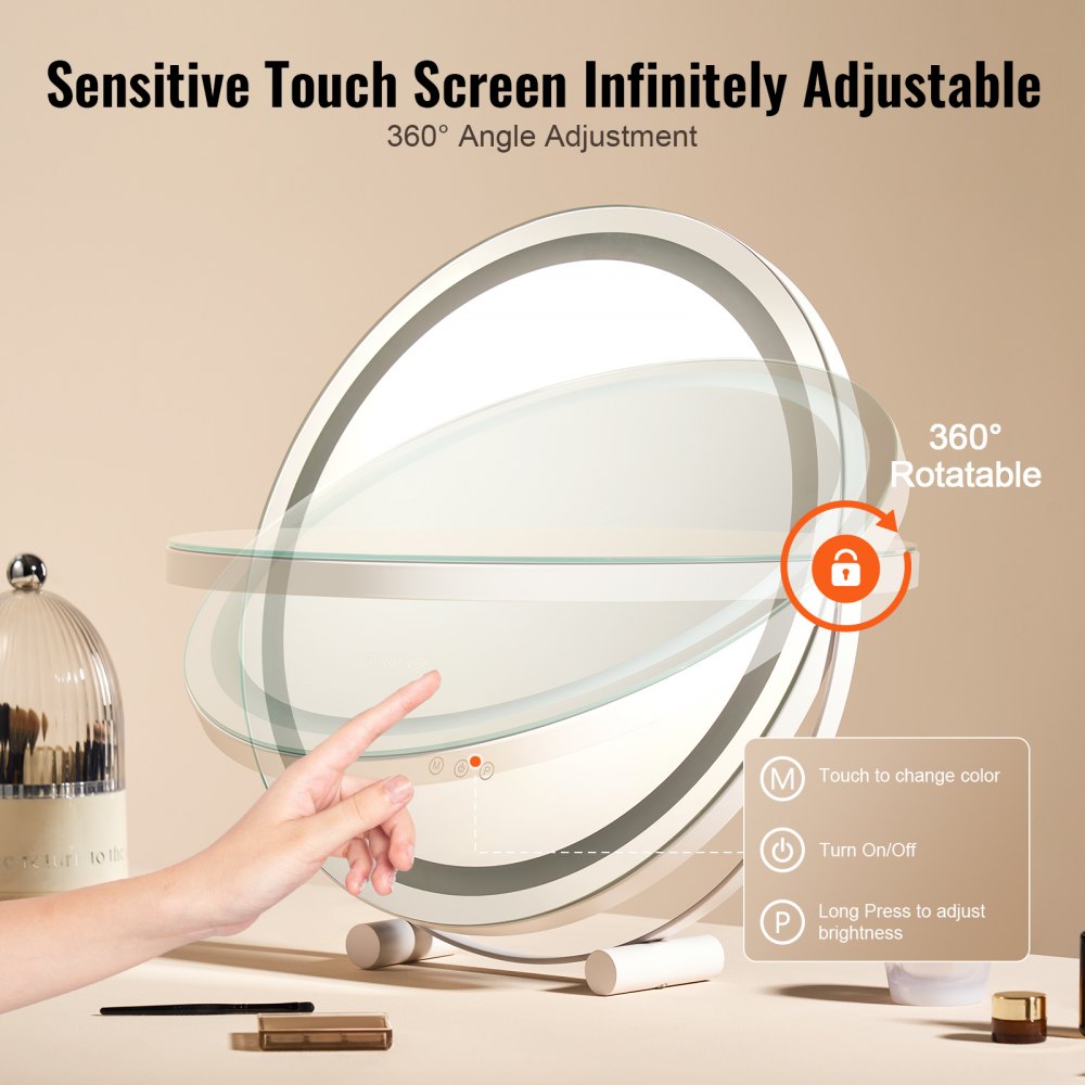 VEVOR 20” Vanity Mirror With Lights LED Makeup Round w/ Smart Touch for Bedroom 