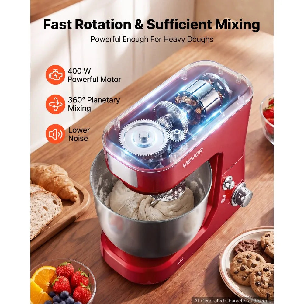 5.3 + 4.2 Qt Tilt-Head Stand Mixer – 400W Electric Kitchen Mixer with Stainless Steel Bowls