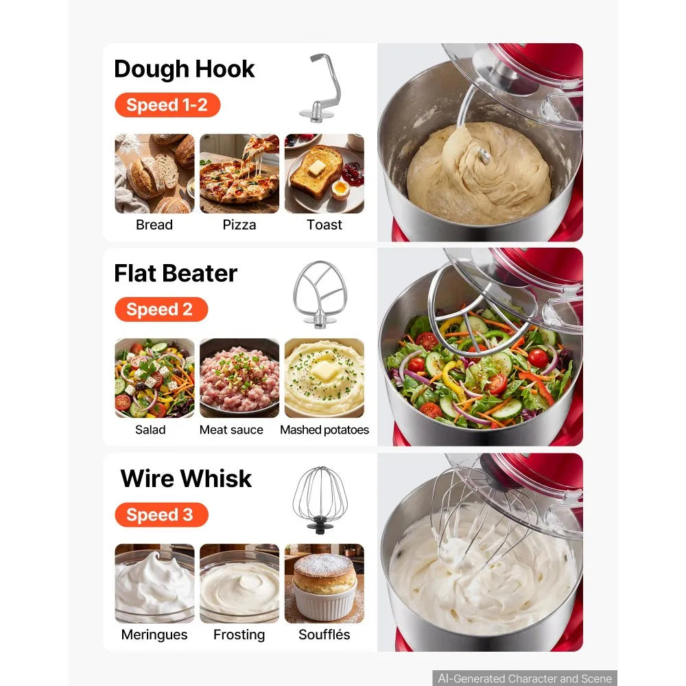 5.3 + 4.2 Qt Tilt-Head Stand Mixer – 400W Electric Kitchen Mixer with Stainless Steel Bowls