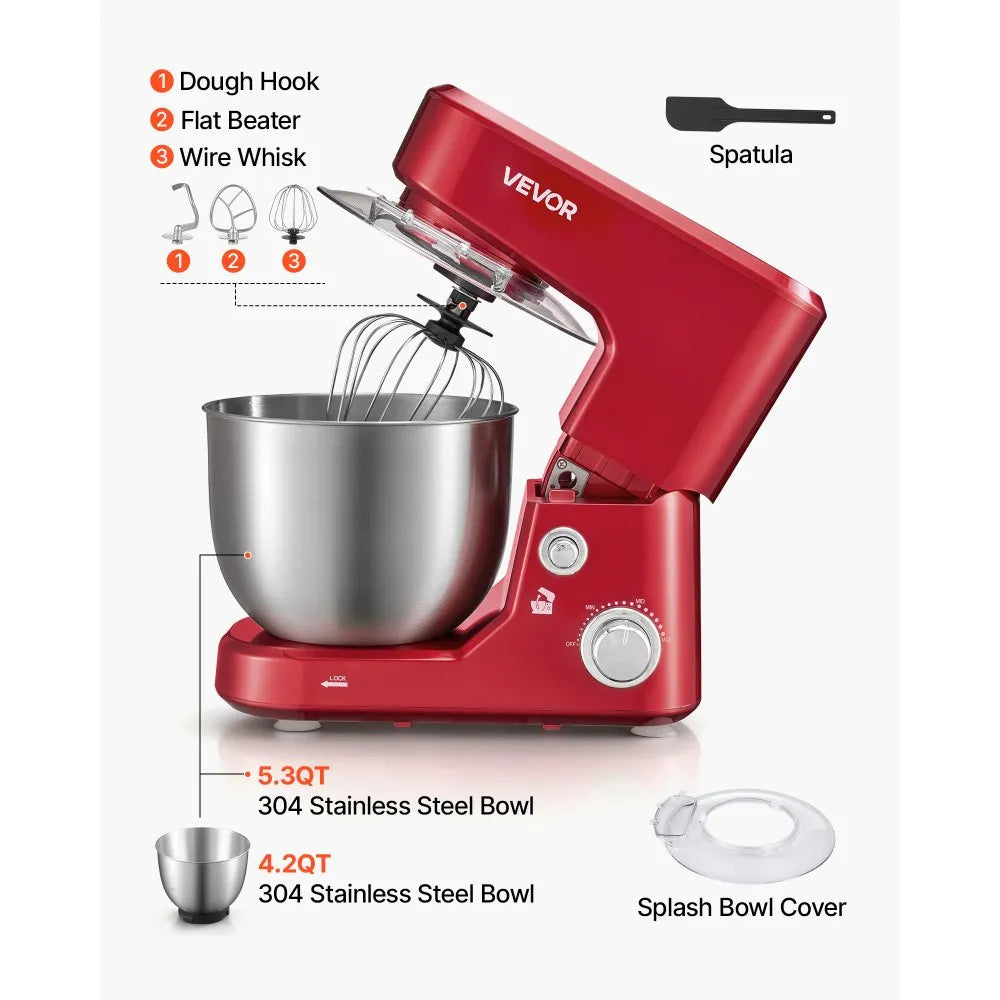 5.3 + 4.2 Qt Tilt-Head Stand Mixer – 400W Electric Kitchen Mixer with Stainless Steel Bowls