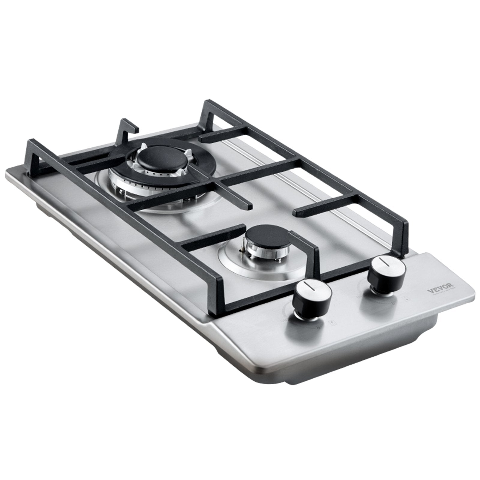 VEVOR Gas Cooktop 12 inch, Max 12250BTU 2 Burners Built-in Stainless Steel Gas Stove Top, LPG/NG Convertible Dual Fuel Natural Gas Hob with Thermocouple Protection 