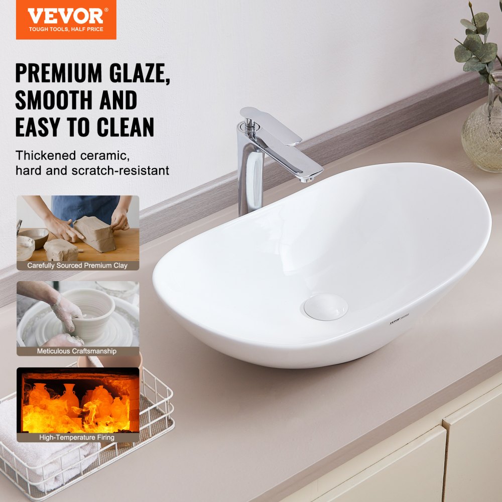 VEVOR Modern Ceramic Vessel Sink 23.3" x 14.2" Bathroom Vanity Bowl Countertop 