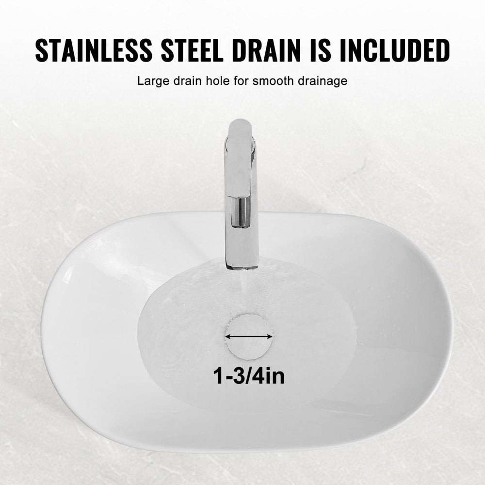 VEVOR Modern Ceramic Vessel Sink 23.3" x 14.2" Bathroom Vanity Bowl Countertop 