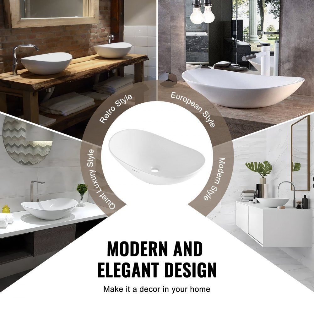 VEVOR Modern Ceramic Vessel Sink 23.3" x 14.2" Bathroom Vanity Bowl Countertop 