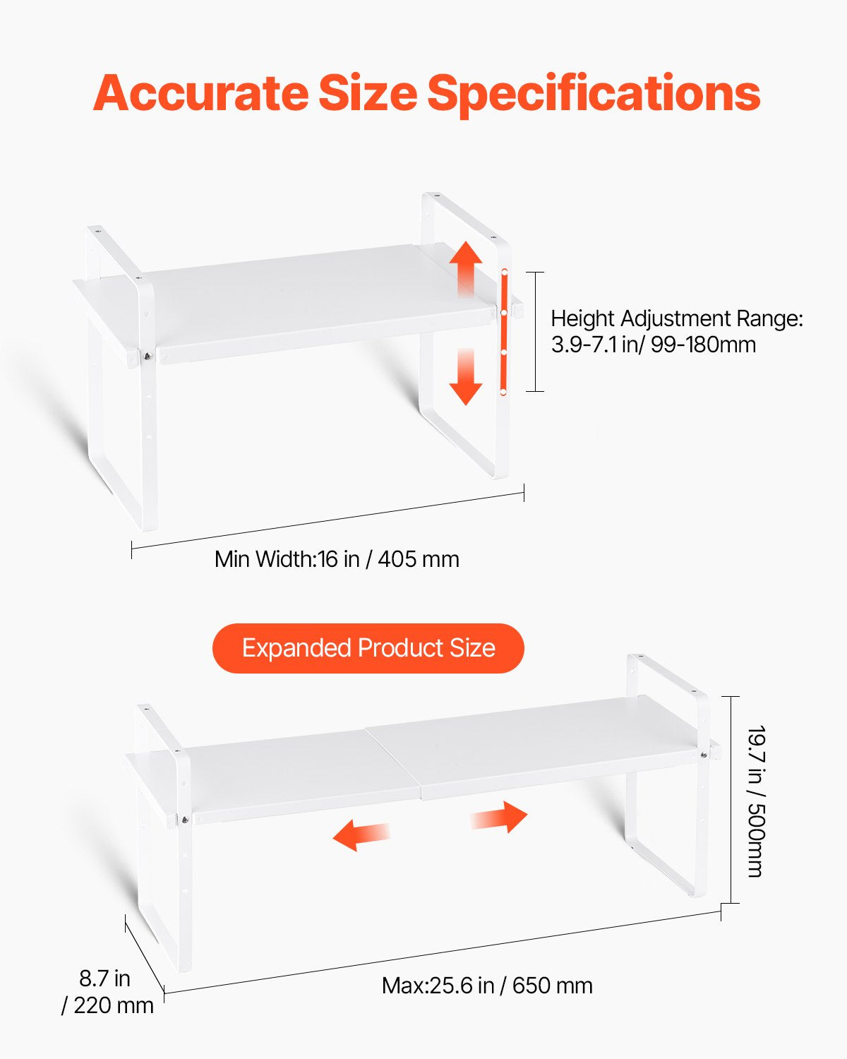 VEVOR 2 Tier Cabinet Organizer Shelf Counter Shelves Steel Storage Spice Rack 