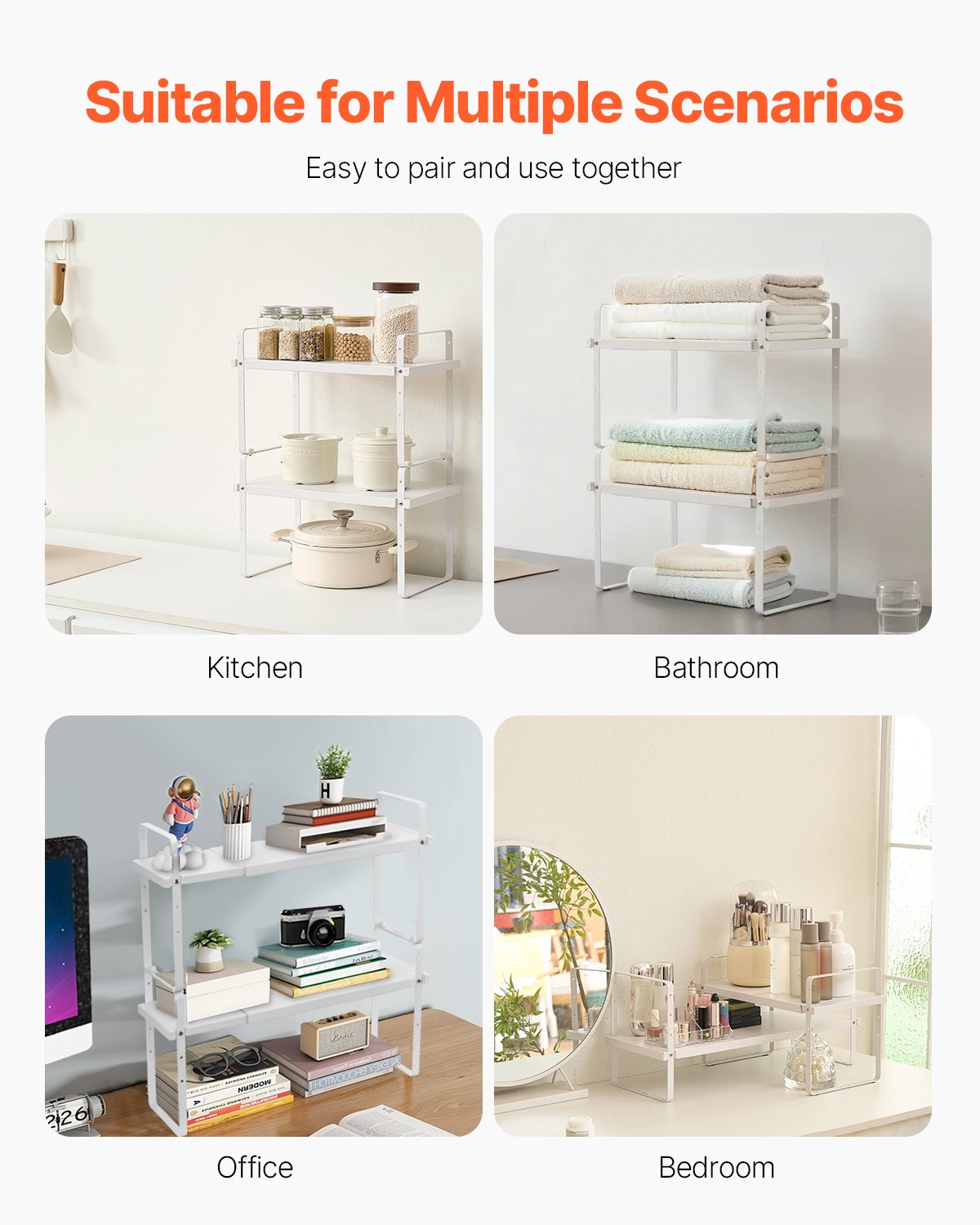VEVOR 2 Tier Cabinet Organizer Shelf Counter Shelves Steel Storage Spice Rack 