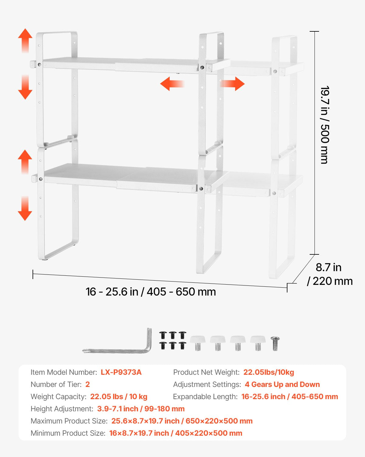 VEVOR 2 Tier Cabinet Organizer Shelf Counter Shelves Steel Storage Spice Rack 