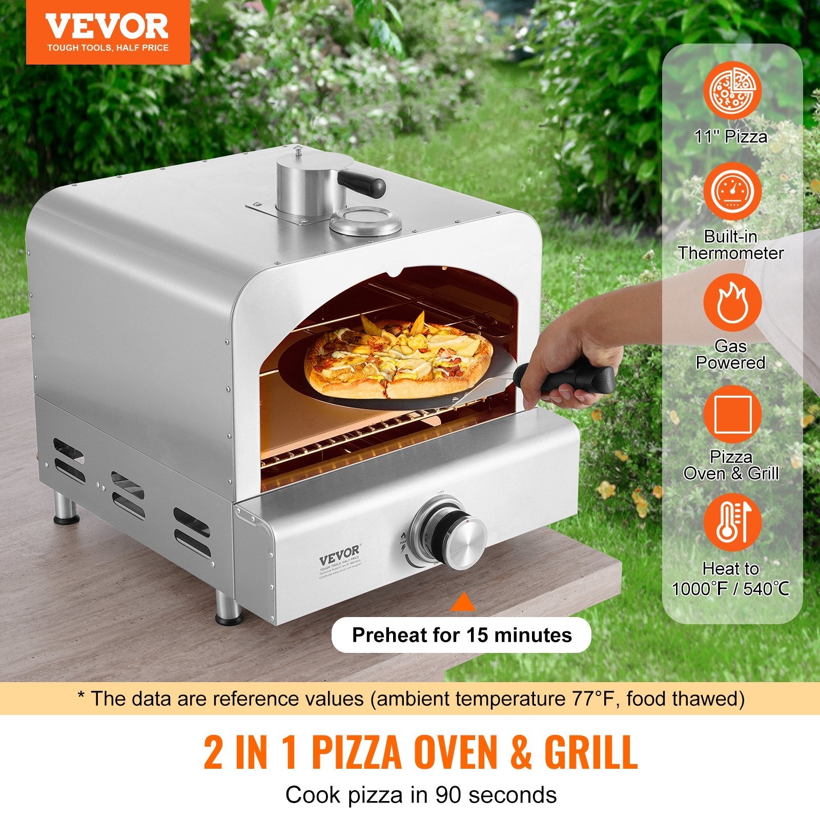 VEVOR 11" Outdoor Pizza Oven Portable Gas Oven 430 Stainless Steel for Camping 