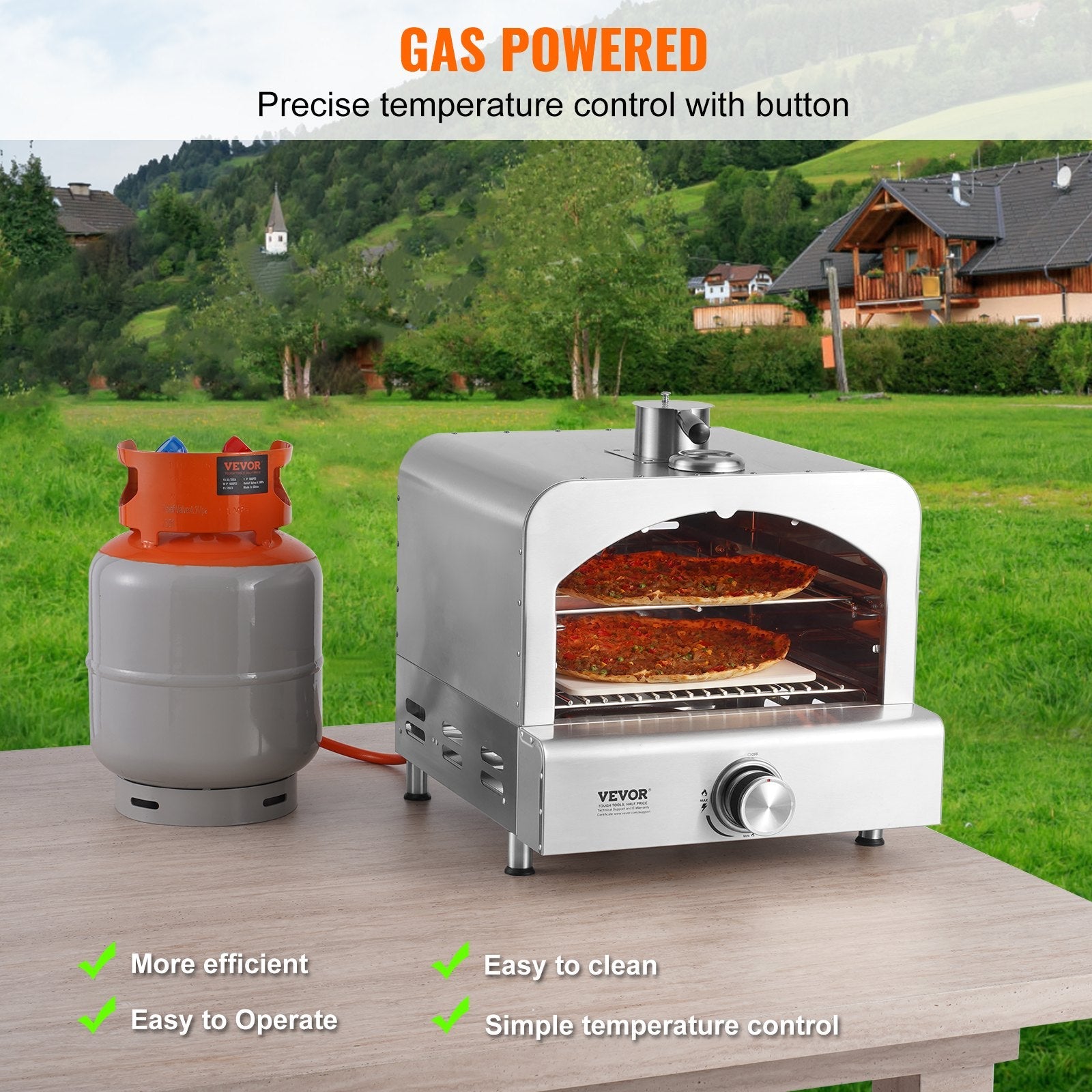 VEVOR 11" Outdoor Pizza Oven Portable Gas Oven 430 Stainless Steel for Camping 