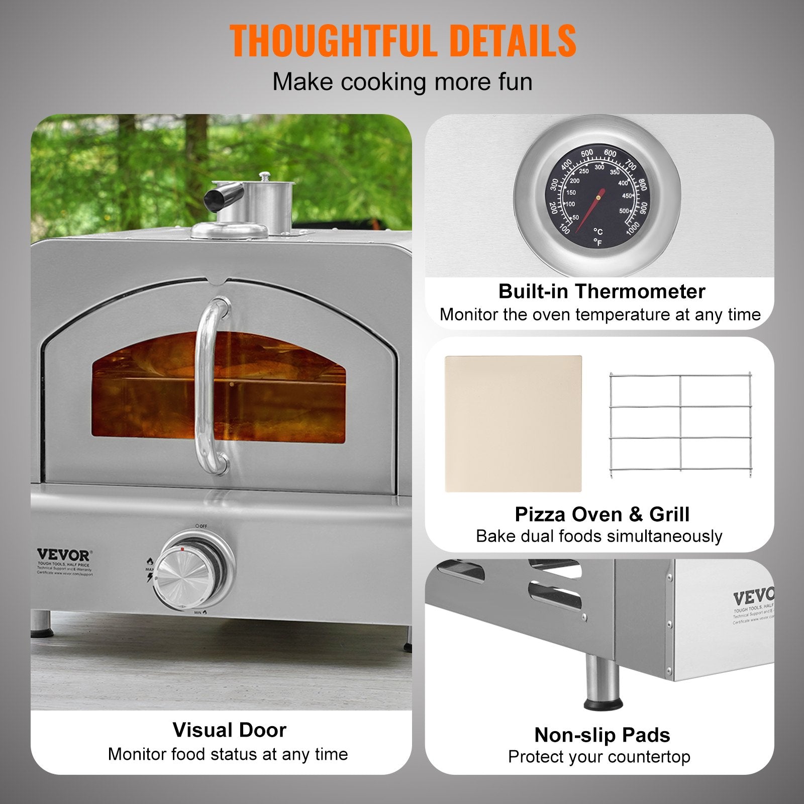 VEVOR 11" Outdoor Pizza Oven Portable Gas Oven 430 Stainless Steel for Camping 