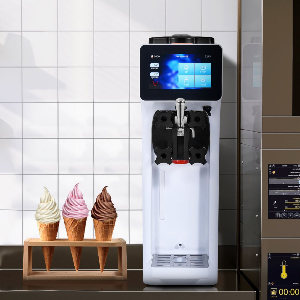VEVOR Commercial Ice Cream Machine, 10.6 QT/H Yield, 1000W Single Flavor Countertop Soft Serve Ice Cream Maker, 4L Hopper 1.6L Cylinder, Touch Screen Auto Clean Pre-cooling, for Restaurant Snack Bar 