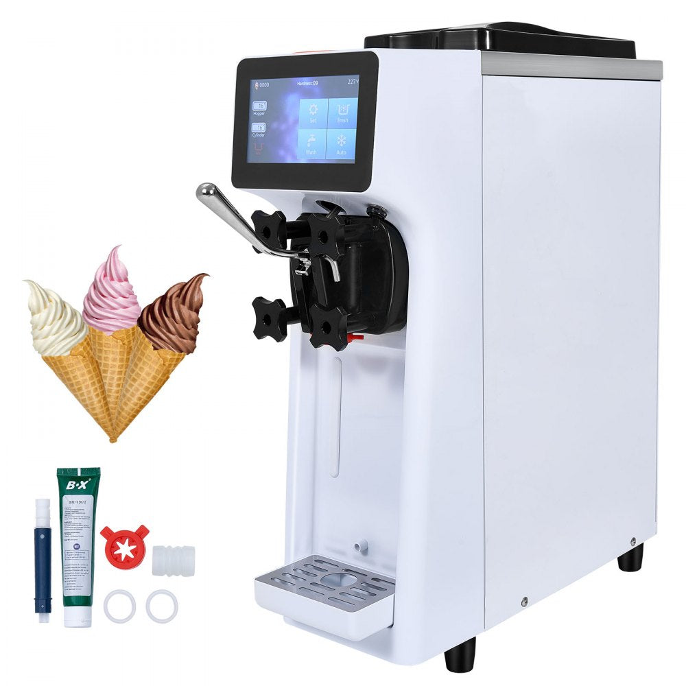 VEVOR Commercial Ice Cream Machine, 10.6 QT/H Yield, 1000W Single Flavor Countertop Soft Serve Ice Cream Maker, 4L Hopper 1.6L Cylinder, Touch Screen Auto Clean Pre-cooling, for Restaurant Snack Bar 