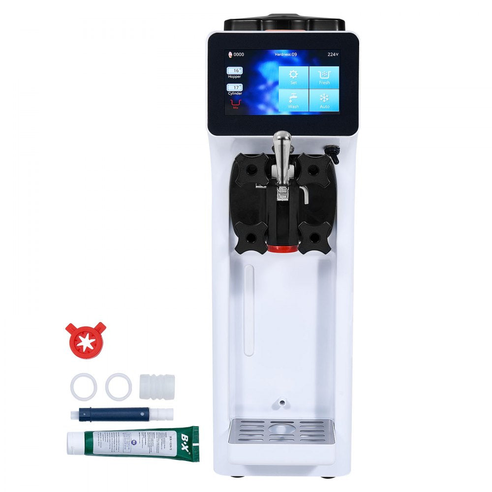 VEVOR Commercial Ice Cream Machine, 10.6 QT/H Yield, 1000W Single Flavor Countertop Soft Serve Ice Cream Maker, 4L Hopper 1.6L Cylinder, Touch Screen Auto Clean Pre-cooling, for Restaurant Snack Bar 