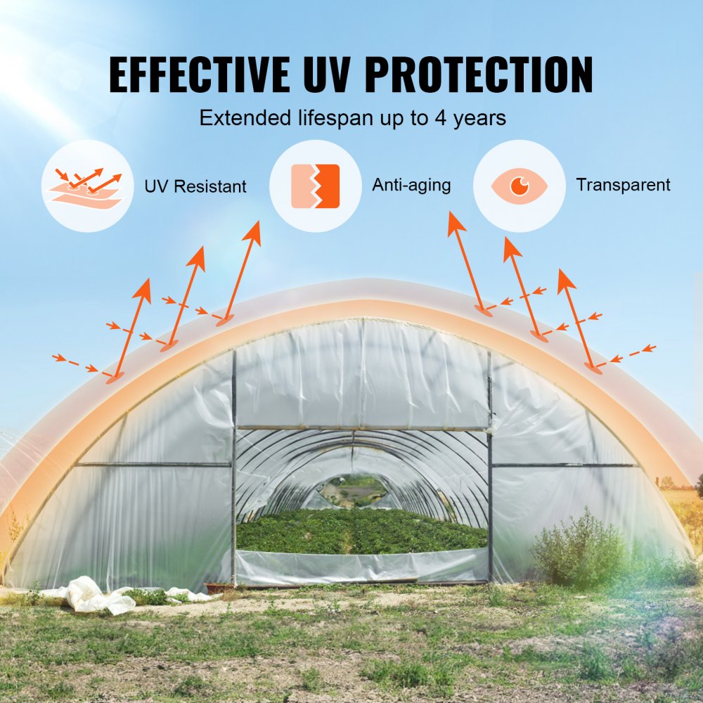 VEVOR Greenhouse Plastic Sheeting 12 x 50 ft, 6 Mil Thickness Clear Greenhouse Film, Polyethylene Film 4 Year UV Resistant, for Gardening, Farming, Agriculture, Garden 