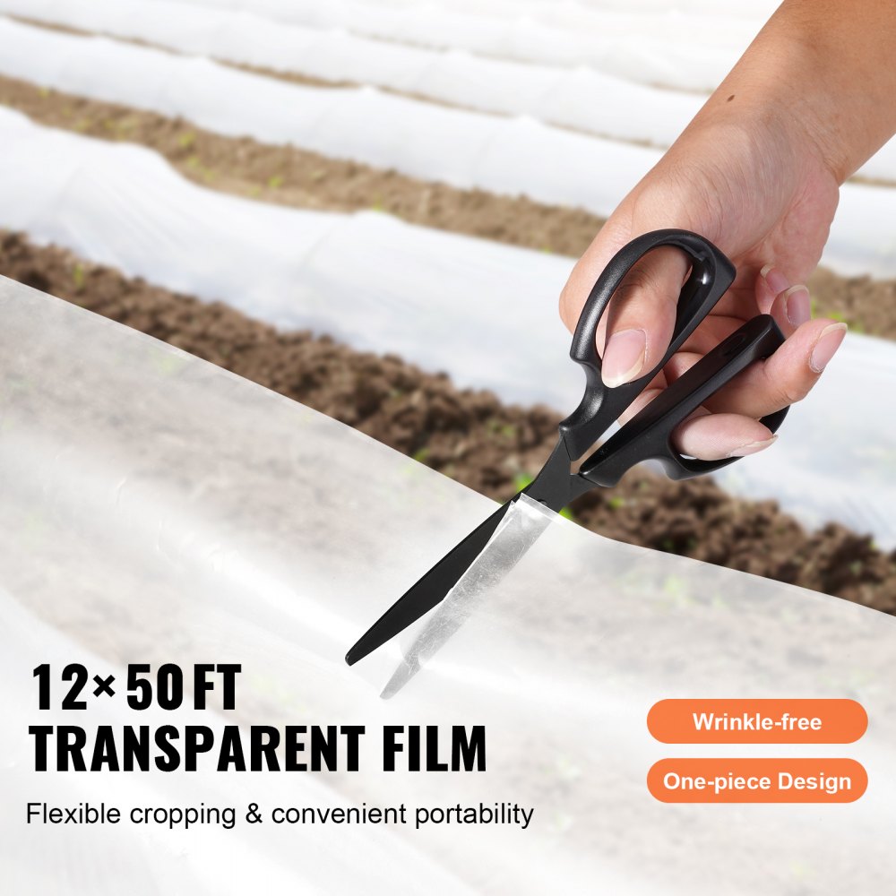 VEVOR Greenhouse Plastic Sheeting 12 x 50 ft, 6 Mil Thickness Clear Greenhouse Film, Polyethylene Film 4 Year UV Resistant, for Gardening, Farming, Agriculture, Garden 