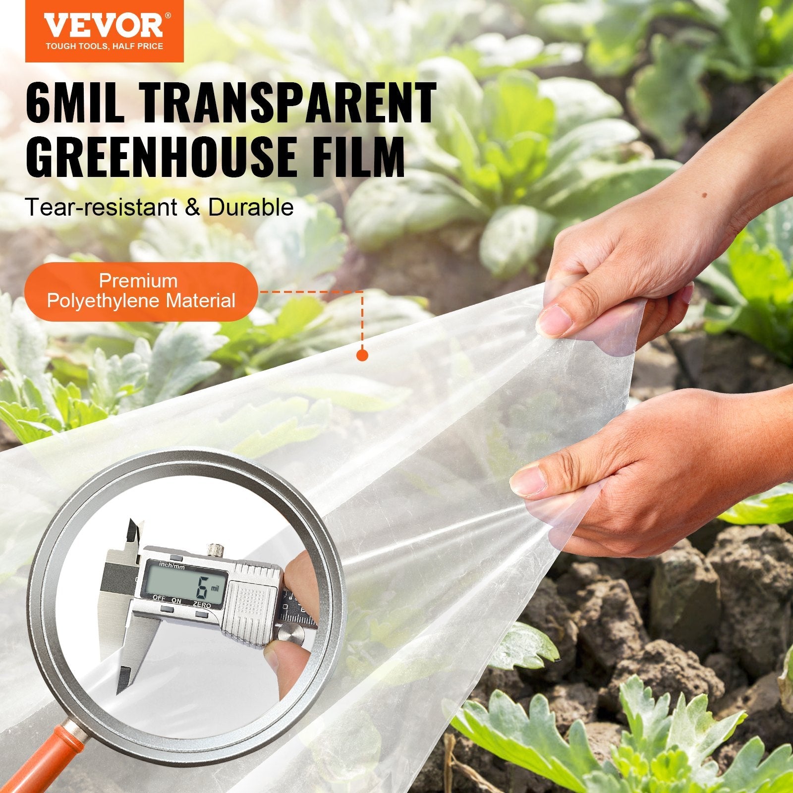 VEVOR Greenhouse Plastic Sheeting 25 x 25 ft, 6 Mil Thickness Clear Greenhouse Film, Polyethylene Film 4 Year UV Resistant, for Gardening, Farming, Agriculture, Garden 