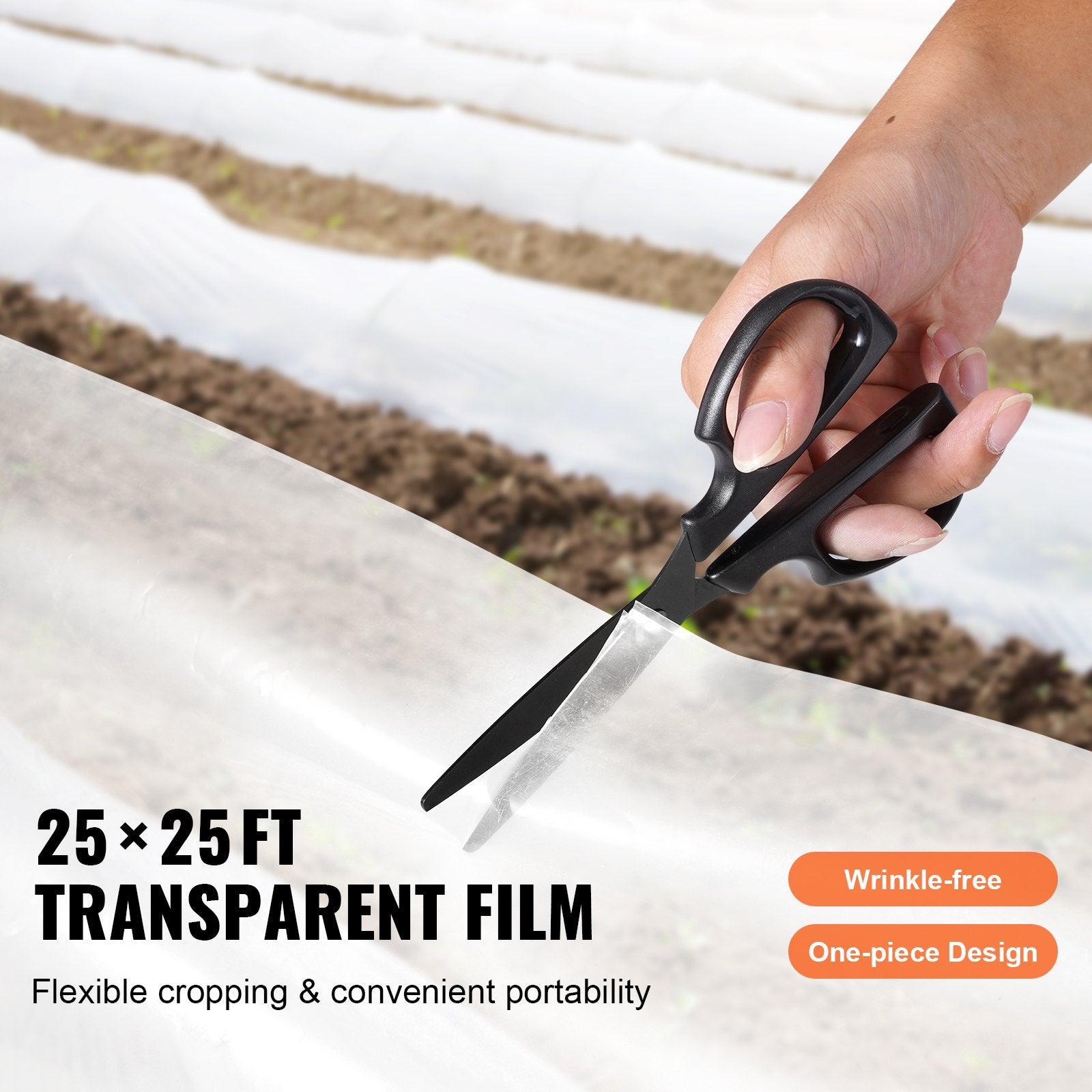VEVOR Greenhouse Plastic Sheeting 25 x 25 ft, 6 Mil Thickness Clear Greenhouse Film, Polyethylene Film 4 Year UV Resistant, for Gardening, Farming, Agriculture, Garden 