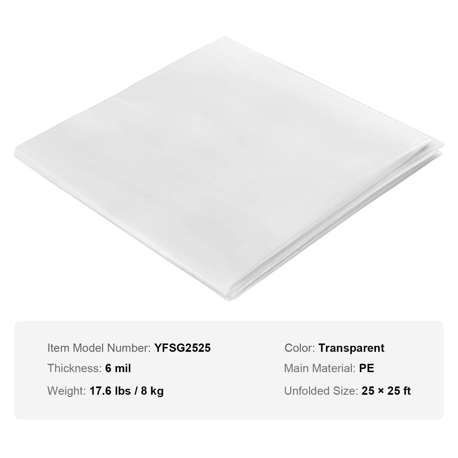 VEVOR Greenhouse Plastic Sheeting 25 x 25 ft, 6 Mil Thickness Clear Greenhouse Film, Polyethylene Film 4 Year UV Resistant, for Gardening, Farming, Agriculture, Garden 