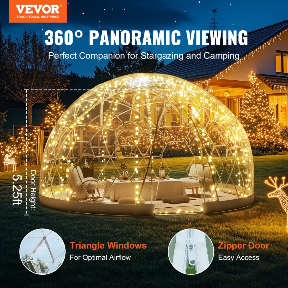 VEVOR 9.5FT Dome Bubble Tent Outdoor House Camping Shelter w/ Transparent Window 