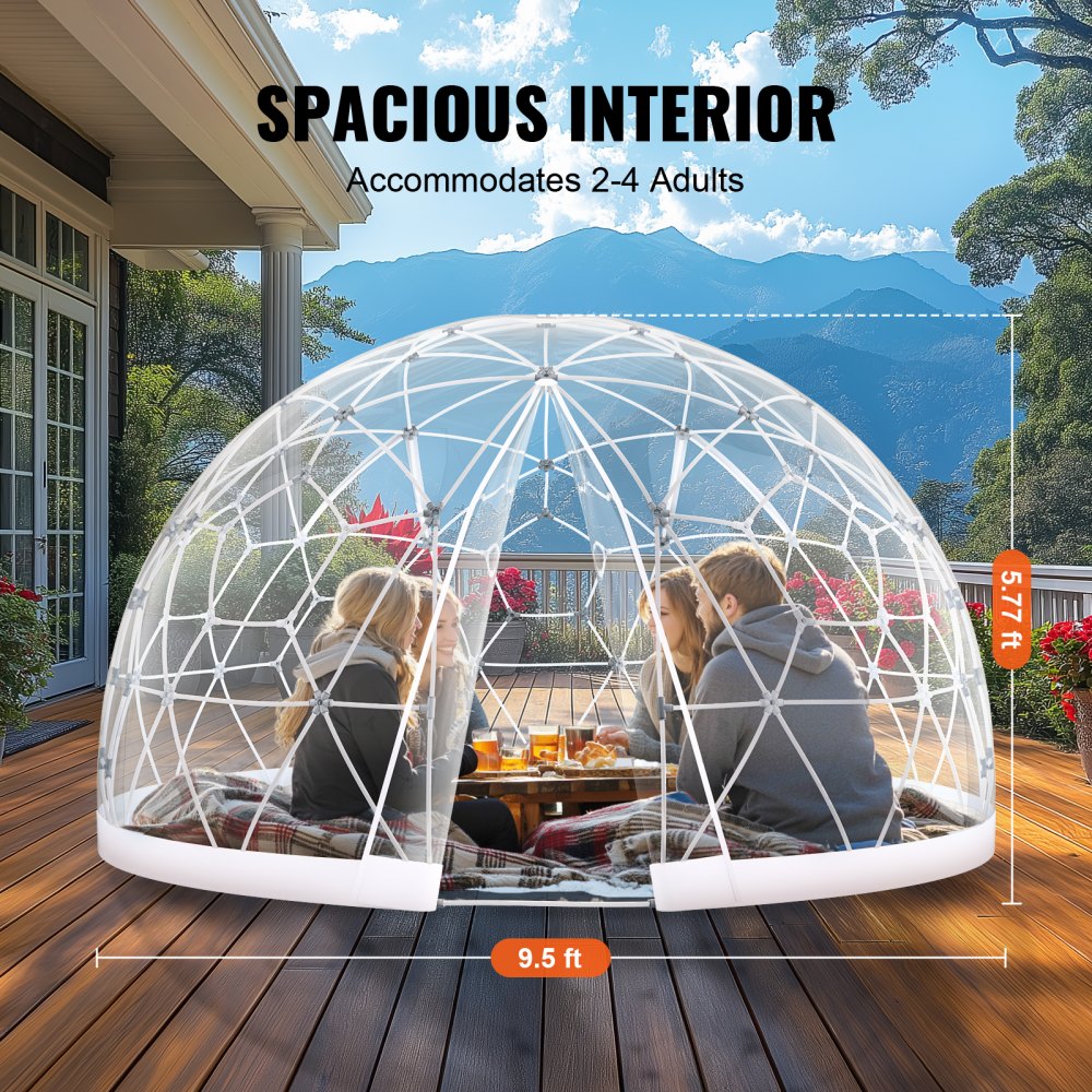 VEVOR 9.5FT Dome Bubble Tent Outdoor House Camping Shelter w/ Transparent Window 