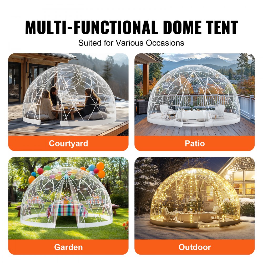 VEVOR 9.5FT Dome Bubble Tent Outdoor House Camping Shelter w/ Transparent Window 