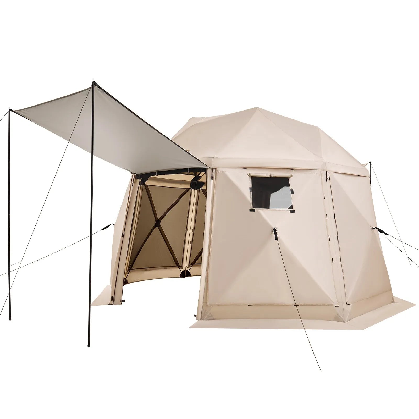 VEVOR Pop up Gazebo Screen Tent, 12 x 12 ft, 13-Sided Spherical Camping Canopy Tent with Removable Top & Carry Bag, Quick-Set & Bite-Proof, Screen House Sun Shelter for 8-10 Persons, Beige 