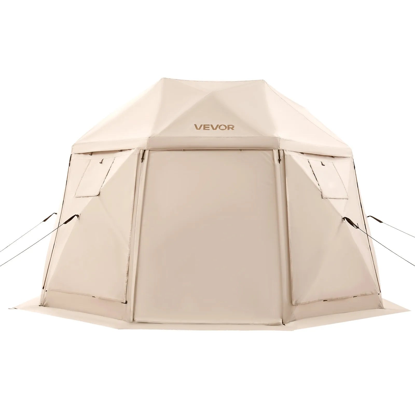 VEVOR Pop up Gazebo Screen Tent, 12 x 12 ft, 13-Sided Spherical Camping Canopy Tent with Removable Top & Carry Bag, Quick-Set & Bite-Proof, Screen House Sun Shelter for 8-10 Persons, Beige 
