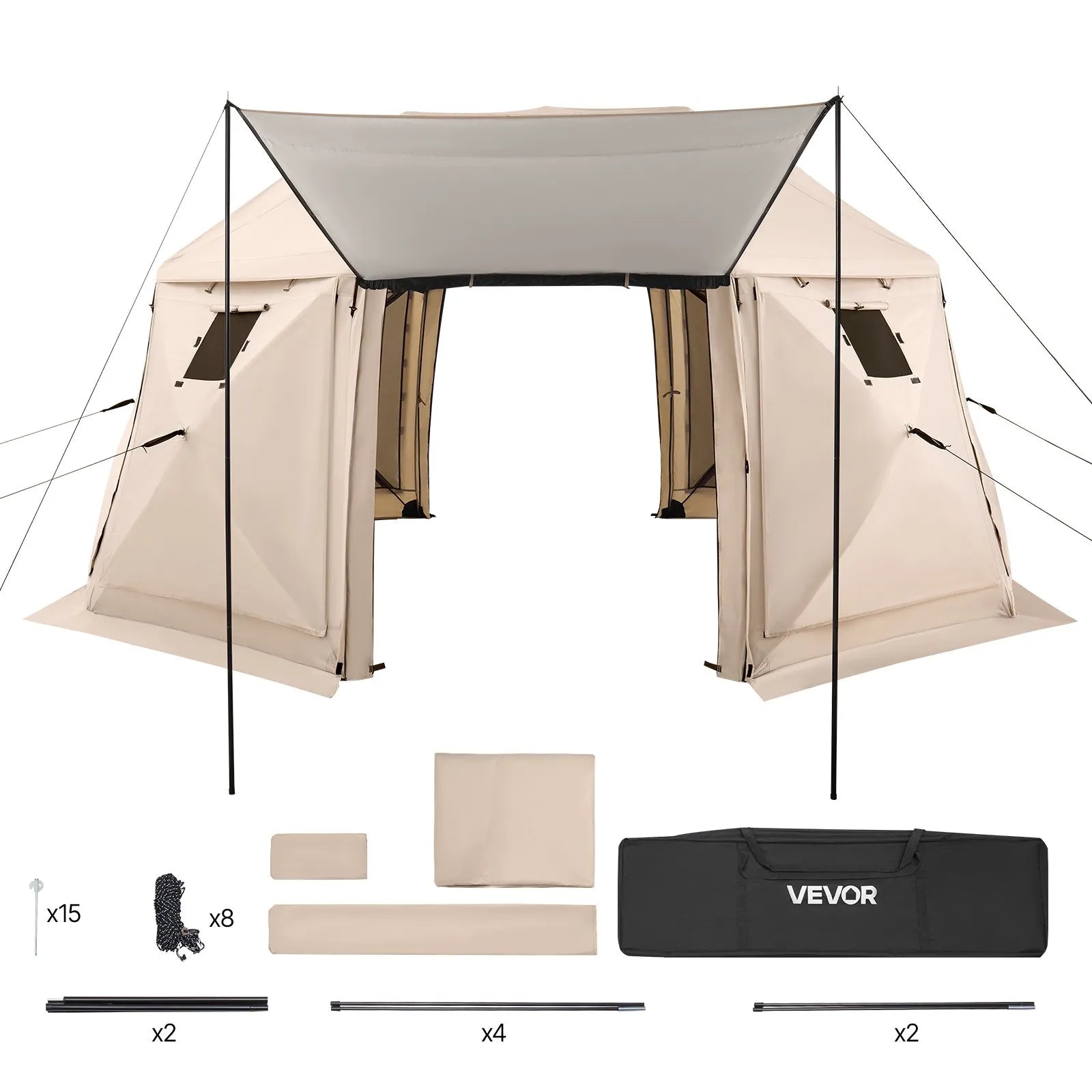 VEVOR Pop up Gazebo Screen Tent, 15 x 15 ft, 13-Sided Spherical Camping Canopy Tent with Removable Top & Carry Bag, Quick-Set & Bite-Proof, Screen House Sun Shelter for 12-15 Persons, Beige 