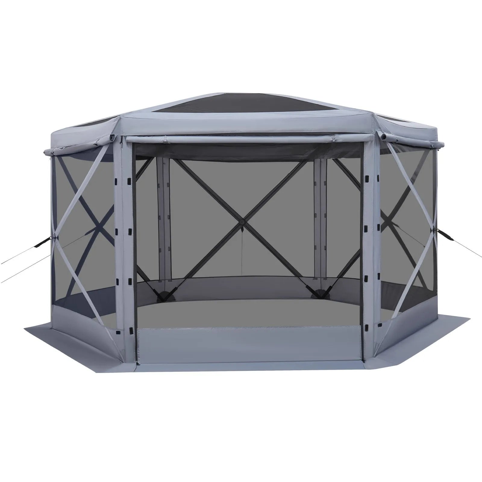 VEVOR Pop up Gazebo Screen Tent, 12 x 12 ft Large 6-Sided Camping Canopy Tent with Removable Top & Carry Bag, Quick-Set & Bite-Proof, Screen House Sun Shelter for 8-10 Persons Backyard Patio, Grey 