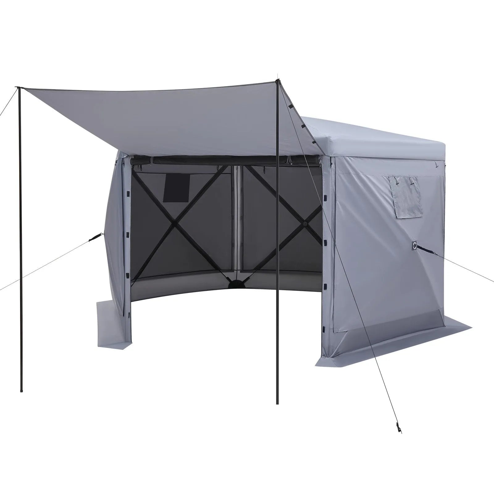 VEVOR Pop up Gazebo Screen Tent, 12 x 12 ft Large 6-Sided Camping Canopy Tent with Removable Top & Carry Bag, Quick-Set & Bite-Proof, Screen House Sun Shelter for 8-10 Persons Backyard Patio, Grey 